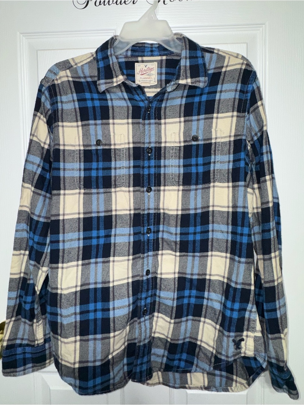 American Eagle Classic Fit Plaid Heritage Flannel Button Down Shirt Blue Sz M